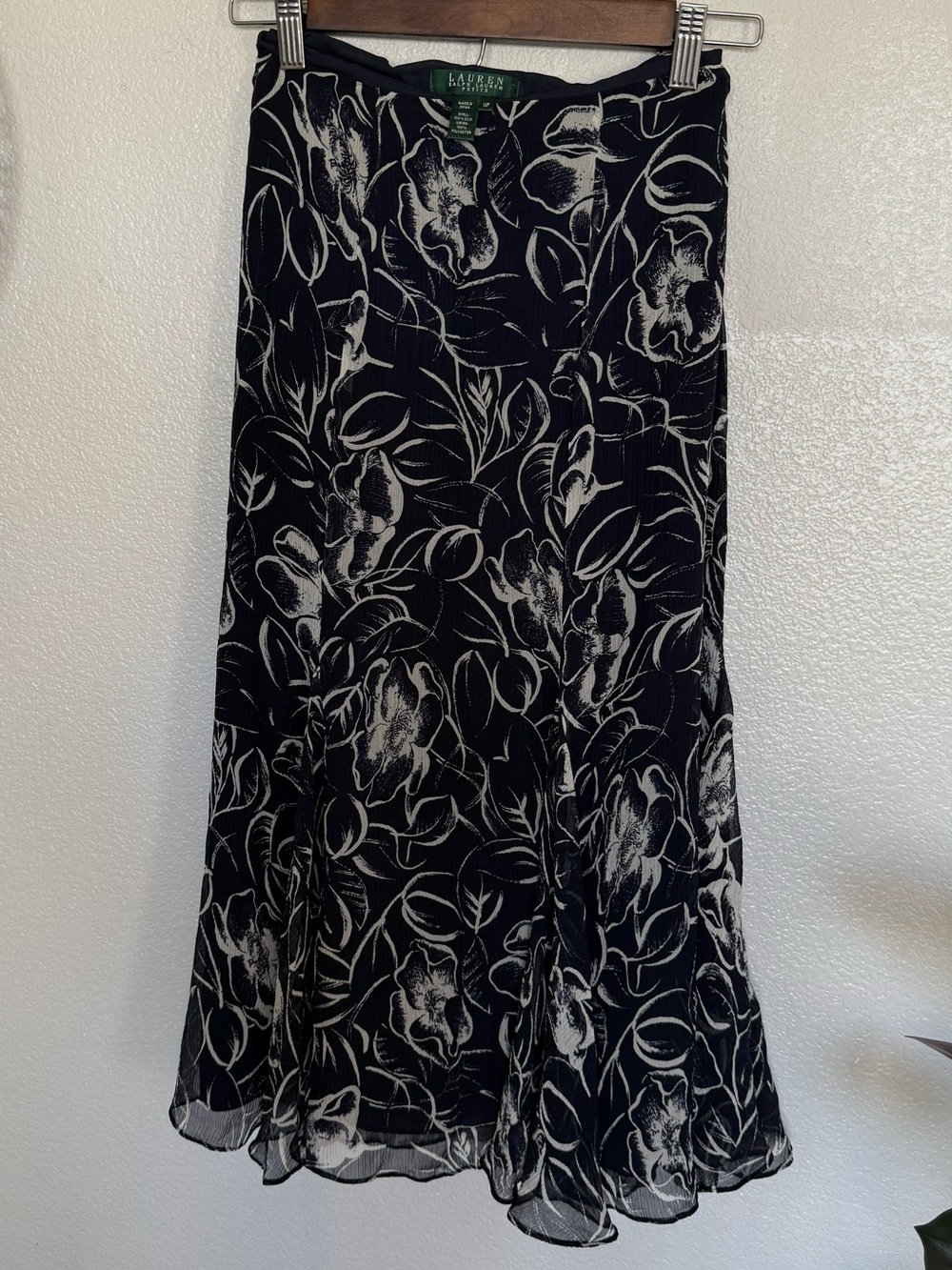 Ralph Lauren Black Floral-Print Midi Skirt